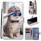 For Huawei P50 Coloured Drawing Cross Texture Horizontal Flip PU Leather Case with Holder & Card Slots & Wallet & Lanyard(Slant Hat Blue Mirror Cat) - 1