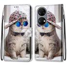 For Huawei P50 Coloured Drawing Cross Texture Horizontal Flip PU Leather Case with Holder & Card Slots & Wallet & Lanyard(Slant Hat Blue Mirror Cat) - 2