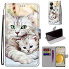 For Huawei P50 Pro Coloured Drawing Cross Texture Horizontal Flip PU Leather Case with Holder & Card Slots & Wallet & Lanyard(Big Cat Holding Kitten) - 1