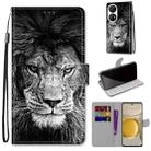 For Huawei P50 Pro Coloured Drawing Cross Texture Horizontal Flip PU Leather Case with Holder & Card Slots & Wallet & Lanyard(Black White Lion Head) - 1