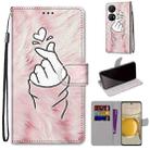 For Huawei P50 Pro Coloured Drawing Cross Texture Horizontal Flip PU Leather Case with Holder & Card Slots & Wallet & Lanyard(Pink Hands Heart) - 1