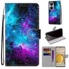 For Huawei P50 Pro Coloured Drawing Cross Texture Horizontal Flip PU Leather Case with Holder & Card Slots & Wallet & Lanyard(Purple Green Starry Sky) - 1