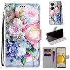 For Huawei P50 Pro Coloured Drawing Cross Texture Horizontal Flip PU Leather Case with Holder & Card Slots & Wallet & Lanyard(Light Pink Bouquet) - 1