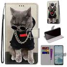 For Nokia G20 / G10 / 6.3 Coloured Drawing Cross Texture Horizontal Flip PU Leather Case with Holder & Card Slots & Wallet & Lanyard(Golden Chain Grey Cat) - 1