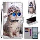 For Nokia G20 / G10 / 6.3 Coloured Drawing Cross Texture Horizontal Flip PU Leather Case with Holder & Card Slots & Wallet & Lanyard(Slant Hat Blue Mirror Cat) - 1