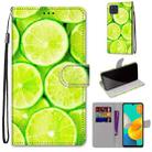For Samsung Galaxy M32 4G / F22 Coloured Drawing Cross Texture Horizontal Flip PU Leather Case with Holder & Card Slots & Wallet & Lanyard(Green Lemon) - 1