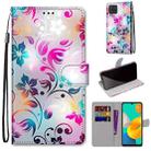For Samsung Galaxy M32 4G / F22 Coloured Drawing Cross Texture Horizontal Flip PU Leather Case with Holder & Card Slots & Wallet & Lanyard(Gradient Colorful Flower) - 1