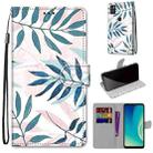 For ZTE Blade A7s 2020 Coloured Drawing Cross Texture Horizontal Flip PU Leather Case with Holder & Card Slots & Wallet & Lanyard(Pink Green Leaf) - 1