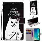 For ZTE Blade A7s 2020 Coloured Drawing Cross Texture Horizontal Flip PU Leather Case with Holder & Card Slots & Wallet & Lanyard(Middle Finger White Cat) - 1