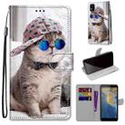 For ZTE Blade A31 Coloured Drawing Cross Texture Horizontal Flip PU Leather Case with Holder & Card Slots & Wallet & Lanyard(Slant Hat Blue Mirror Cat) - 1