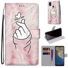 For ZTE Blade A51 Coloured Drawing Cross Texture Horizontal Flip PU Leather Case with Holder & Card Slots & Wallet & Lanyard(Pink Hands Heart) - 1