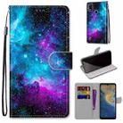 For ZTE Blade A51 Coloured Drawing Cross Texture Horizontal Flip PU Leather Case with Holder & Card Slots & Wallet & Lanyard(Purple Green Starry Sky) - 1
