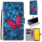 For ZTE Blade A71 Coloured Drawing Cross Texture Horizontal Flip PU Leather Case with Holder & Card Slots & Wallet & Lanyard(Blue Red Butterfly) - 1