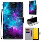 For ZTE Blade A71 Coloured Drawing Cross Texture Horizontal Flip PU Leather Case with Holder & Card Slots & Wallet & Lanyard(Purple Green Starry Sky) - 1