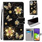 For Samsung Galaxy A22 4G Coloured Drawing Cross Texture Horizontal Flip PU Leather Case with Holder & Card Slots & Wallet & Lanyard(Gold Diamond Butterfly) - 1