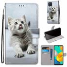 For Samsung Galaxy M32 Coloured Drawing Cross Texture Horizontal Flip PU Leather Case with Holder & Card Slots & Wallet & Lanyard(Small Gray Cat) - 1