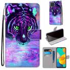 For Samsung Galaxy F22 Coloured Drawing Cross Texture Horizontal Flip PU Leather Case with Holder & Card Slots & Wallet & Lanyard(Tiger Drinking Water) - 1