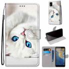 For ZTE Blade A31 Coloured Drawing Cross Texture Horizontal Flip PU Leather Case with Holder & Card Slots & Wallet & Lanyard(White Kitten) - 1