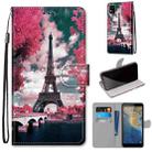 For ZTE Blade A31 Coloured Drawing Cross Texture Horizontal Flip PU Leather Case with Holder & Card Slots & Wallet & Lanyard(Pink Flower Tower Bridge) - 1