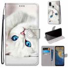 For ZTE Blade A51 Coloured Drawing Cross Texture Horizontal Flip PU Leather Case with Holder & Card Slots & Wallet & Lanyard(White Kitten) - 1