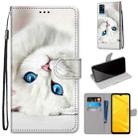 For ZTE Blade A71 Coloured Drawing Cross Texture Horizontal Flip PU Leather Case with Holder & Card Slots & Wallet & Lanyard(White Kitten) - 1