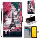 For ZTE Blade A71 Coloured Drawing Cross Texture Horizontal Flip PU Leather Case with Holder & Card Slots & Wallet & Lanyard(Pink Flower Tower Bridge) - 1