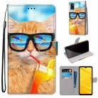 For ZTE Blade A71 Coloured Drawing Cross Texture Horizontal Flip PU Leather Case with Holder & Card Slots & Wallet & Lanyard(Cat Drinking Soda) - 1