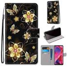 For OPPO A54 5G / A74 5G / A93 5G / A93s 5G Coloured Drawing Cross Texture Horizontal Flip PU Leather Case with Holder & Card Slots & Wallet & Lanyard(Gold Diamond Butterfly) - 1