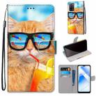 For OPPO A55 5G / A54 4G / A53s 5G / A16 4G Coloured Drawing Cross Texture Horizontal Flip PU Leather Case with Holder & Card Slots & Wallet & Lanyard(Cat Drinking Soda) - 1