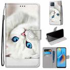 For OPPO A72 5G / A73 5G / A53 5G Coloured Drawing Cross Texture Horizontal Flip PU Leather Case with Holder & Card Slots & Wallet & Lanyard(White Kitten) - 1