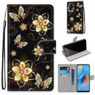 For OPPO A74 4G / F19 Coloured Drawing Cross Texture Horizontal Flip PU Leather Case with Holder & Card Slots & Wallet & Lanyard(Gold Diamond Butterfly) - 1