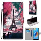 For OPPO A74 4G / F19 Coloured Drawing Cross Texture Horizontal Flip PU Leather Case with Holder & Card Slots & Wallet & Lanyard(Pink Flower Tower Bridge) - 1