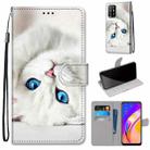 For OPPO F19 Pro+ 5G / A94 5G / A95 5G Coloured Drawing Cross Texture Horizontal Flip PU Leather Case with Holder & Card Slots & Wallet & Lanyard(White Kitten) - 1