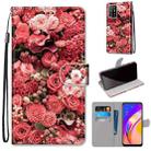 For OPPO F19 Pro+ 5G / A94 5G / A95 5G Coloured Drawing Cross Texture Horizontal Flip PU Leather Case with Holder & Card Slots & Wallet & Lanyard(Pink Rose Garden) - 1