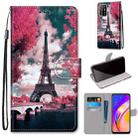 For OPPO F19 Pro+ 5G / A94 5G / A95 5G Coloured Drawing Cross Texture Horizontal Flip PU Leather Case with Holder & Card Slots & Wallet & Lanyard(Pink Flower Tower Bridge) - 1