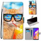 For OPPO F19 Pro+ 5G / A94 5G / A95 5G Coloured Drawing Cross Texture Horizontal Flip PU Leather Case with Holder & Card Slots & Wallet & Lanyard(Cat Drinking Soda) - 1