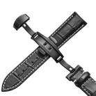 16mm Classic Cowhide Leather Black Butterfly Buckle Watch Band(Black White Lines) - 1