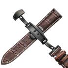 18mm Classic Cowhide Leather Black Butterfly Buckle Watch Band(Brown White Lines) - 1