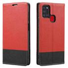 For Samsung Galaxy A21s Cross Texture Magnetic Horizontal Flip Leather Case with Card Slots & Holder & Wallet(Red) - 1