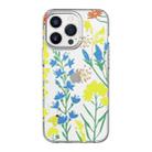 Mutural HUAJIANJI Series PC + TPU Floral Design Shockproof Case For iPhone 13(Blue Butterfly Iris) - 1