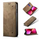 For iPhone 13 Denim Texture Casual Style Horizontal Flip Leather Case with Holder & Card Slots & Wallet(Khaki) - 1