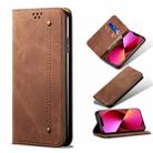 For iPhone 13 Denim Texture Casual Style Horizontal Flip Leather Case with Holder & Card Slots & Wallet(Brown) - 1