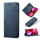 For iPhone 13 Denim Texture Casual Style Horizontal Flip Leather Case with Holder & Card Slots & Wallet(Blue) - 1