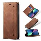 For iPhone 13 mini Denim Texture Casual Style Horizontal Flip Leather Case with Holder & Card Slots & Wallet (Brown) - 1