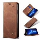 For iPhone 13 Pro Denim Texture Casual Style Horizontal Flip Leather Case with Holder & Card Slots & Wallet (Brown) - 1