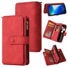 For iPhone 13 Pro Max Skin Feel PU + TPU Horizontal Flip Leather Case with Holder & 15 Cards Slot & Wallet & Zipper Pocket & Lanyard (Red) - 1