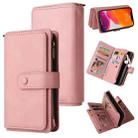 For iPhone 12 Pro Max Skin Feel PU + TPU Horizontal Flip Leather Case with Holder & 15 Cards Slot & Wallet & Zipper Pocket & Lanyard(Pink) - 1