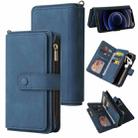 For iPhone 12 mini Skin Feel PU + TPU Horizontal Flip Leather Case with Holder & 15 Cards Slot & Wallet & Zipper Pocket & Lanyard (Blue) - 1