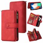 For iPhone X / XS Skin Feel PU + TPU Horizontal Flip Leather Case with Holder & 15 Cards Slot & Wallet & Zipper Pocket & Lanyard(Red) - 1