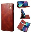 For iPhone 13 Simple Wax Crazy Horse Texture Horizontal Flip Leather Case with Card Slots & Wallet(Brown) - 1